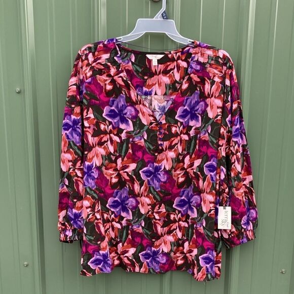 Women's Plus Size Floral Balloon Sleeve Top Blouse Shirt Size 3X - Picture 1 of 8